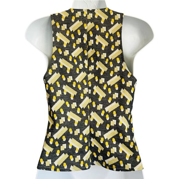 Vintage 70s Geometric Gray Yellow White Button Up Vest Top Tank size S V-Neck - Picture 4 of 6